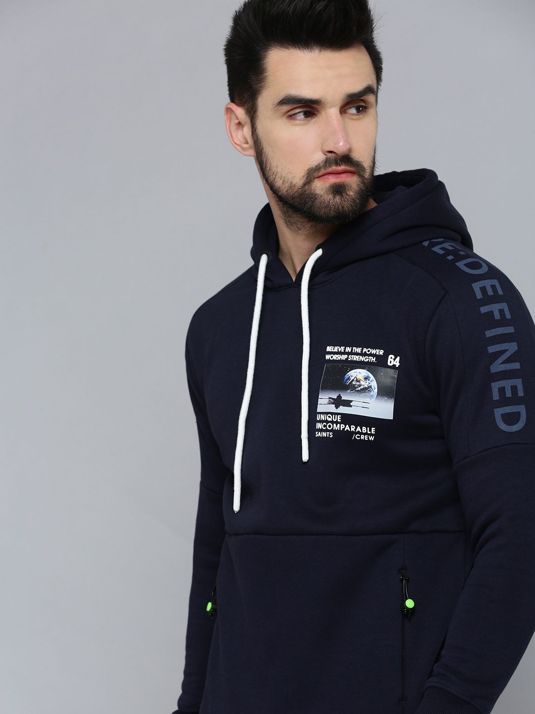 

SHOWOFF Men Navy Blue Hooded Cotton Sweatshirt