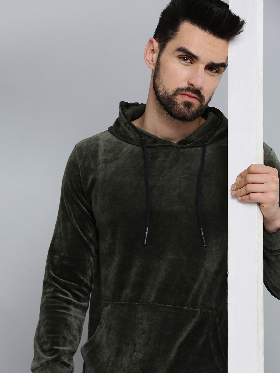 SHOWOFF Men Olive Green Hooded Sweatshirt