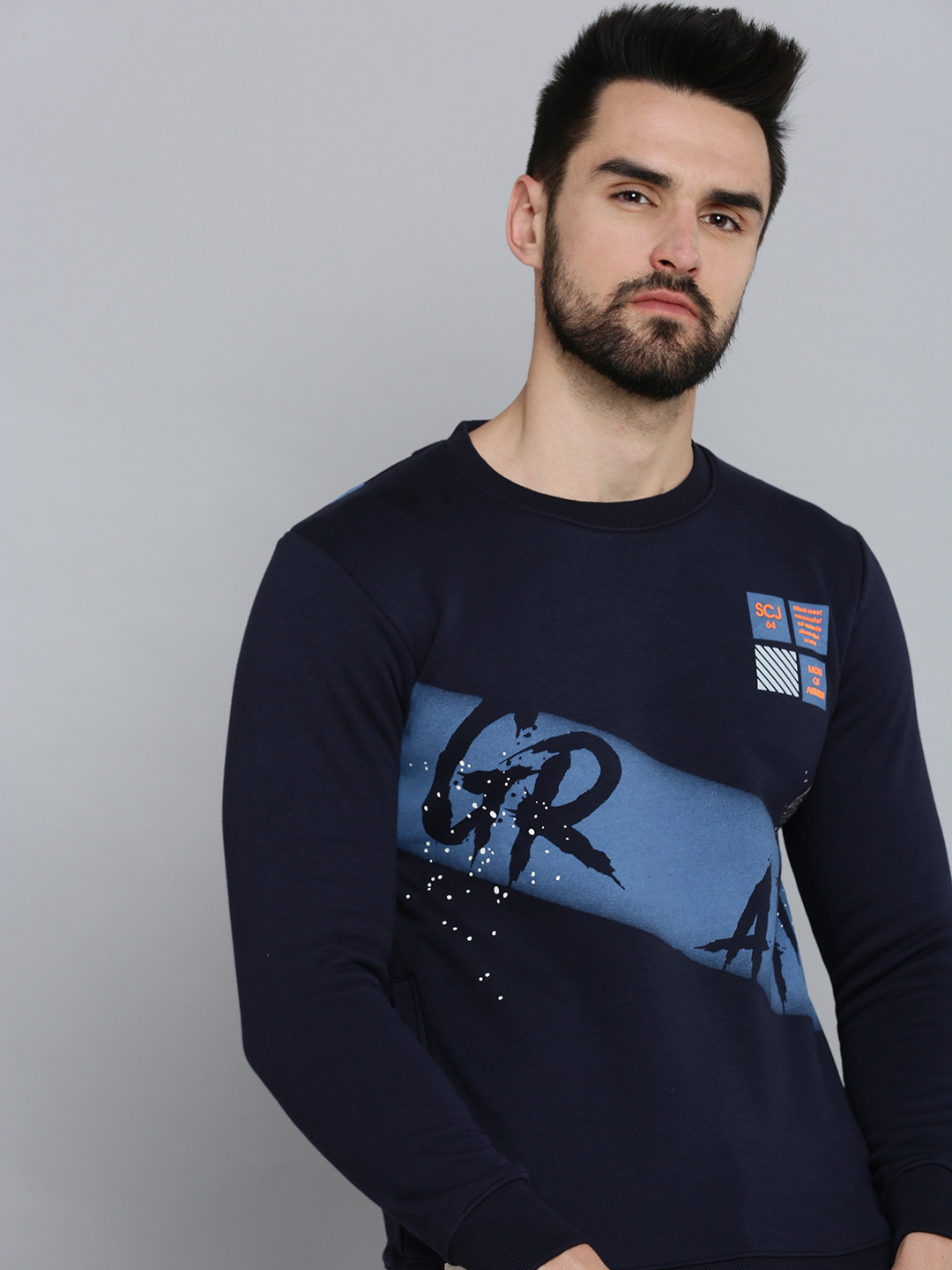 

SHOWOFF Men Navy Blue Printed Cotton Sweatshirt