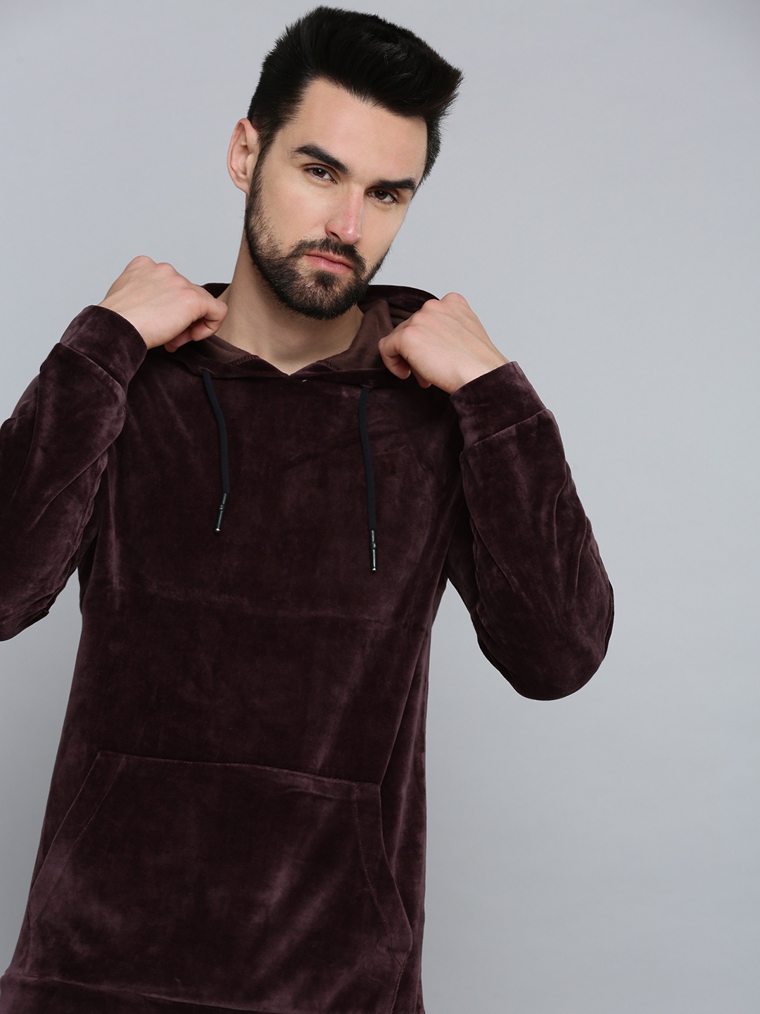 SHOWOFF Men Coffee Brown Hooded Sweatshirt