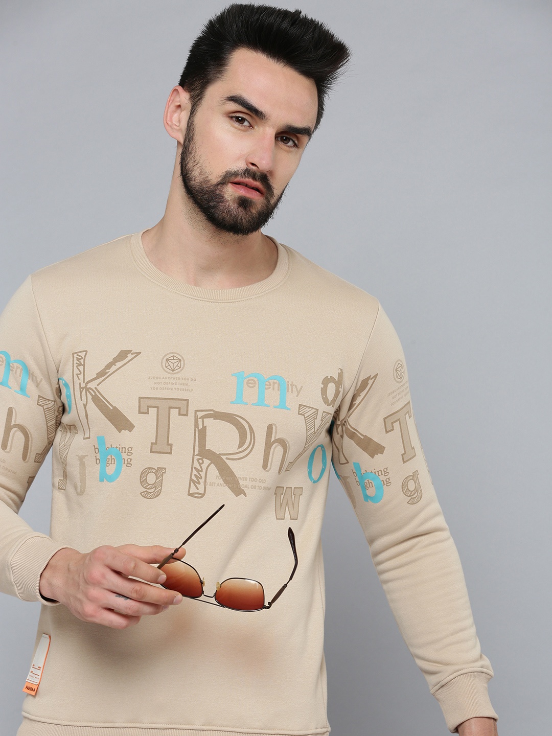 

SHOWOFF Men Beige Printed Cotton Sweatshirt