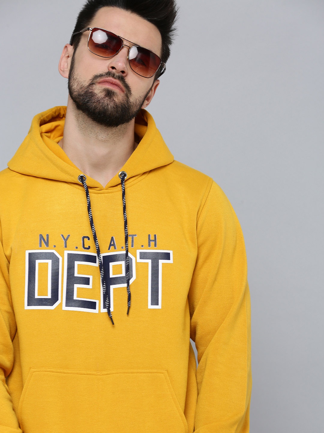 

SHOWOFF Men Yellow Printed Hooded Cotton Sweatshirt