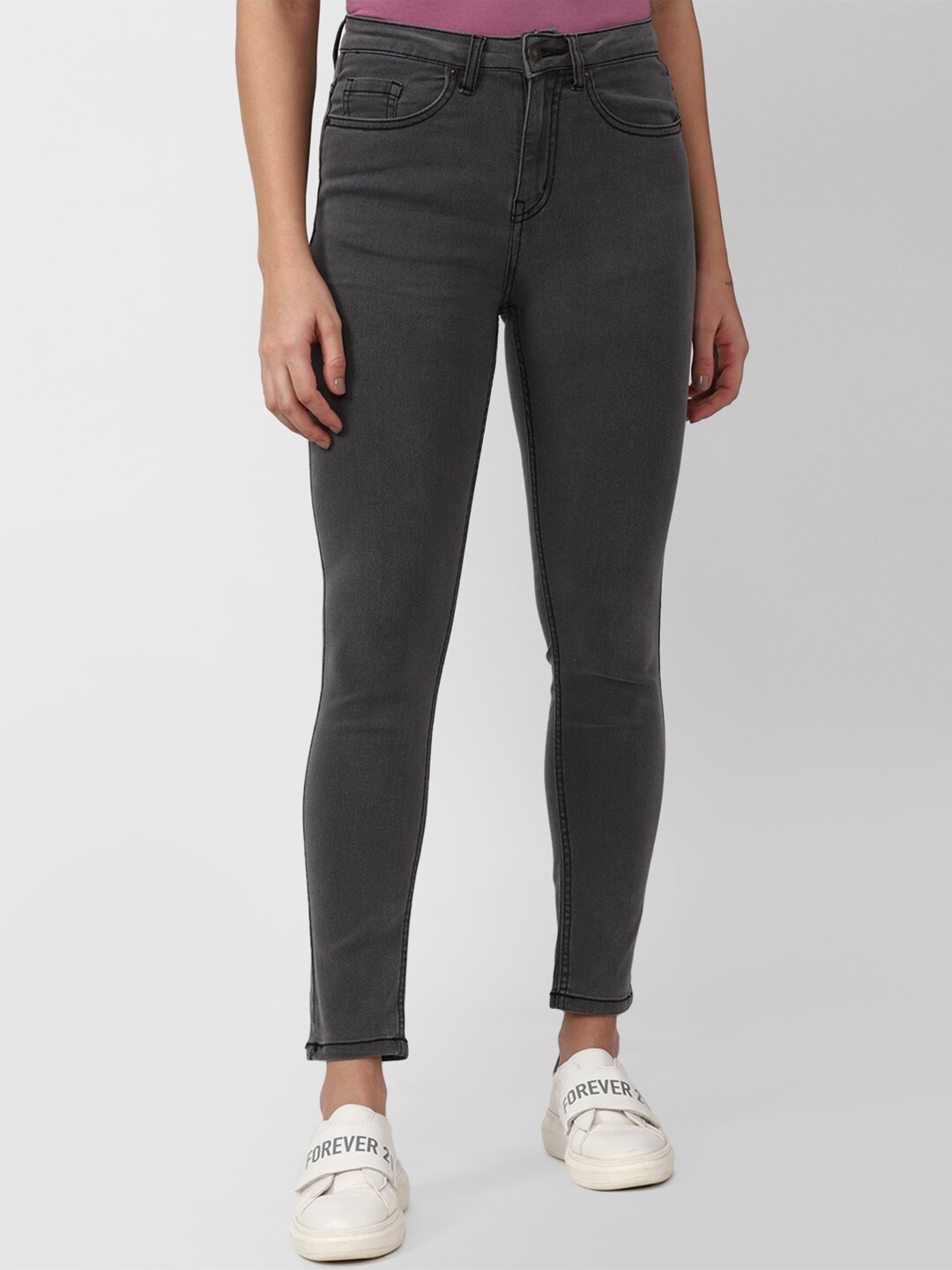 

FOREVER 21 Women Grey Slim Fit Cotton Jeans