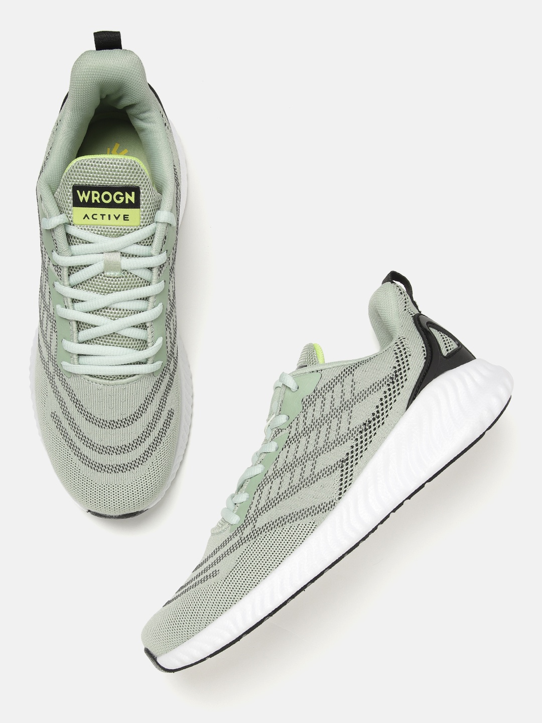 

WROGN Men Green & Black Woven Design Running Shoes