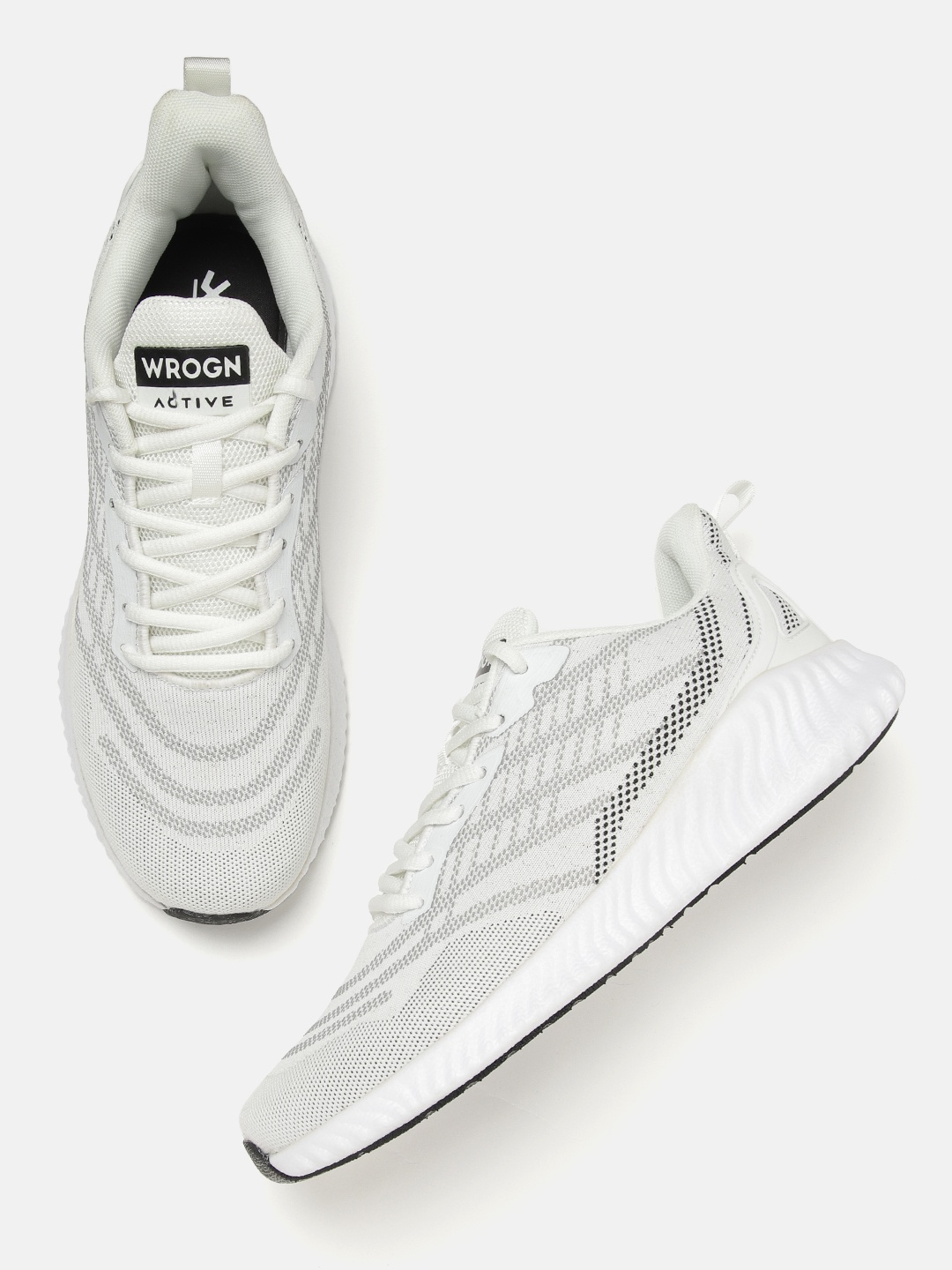 

WROGN Men White & Grey Woven Design Running Shoes