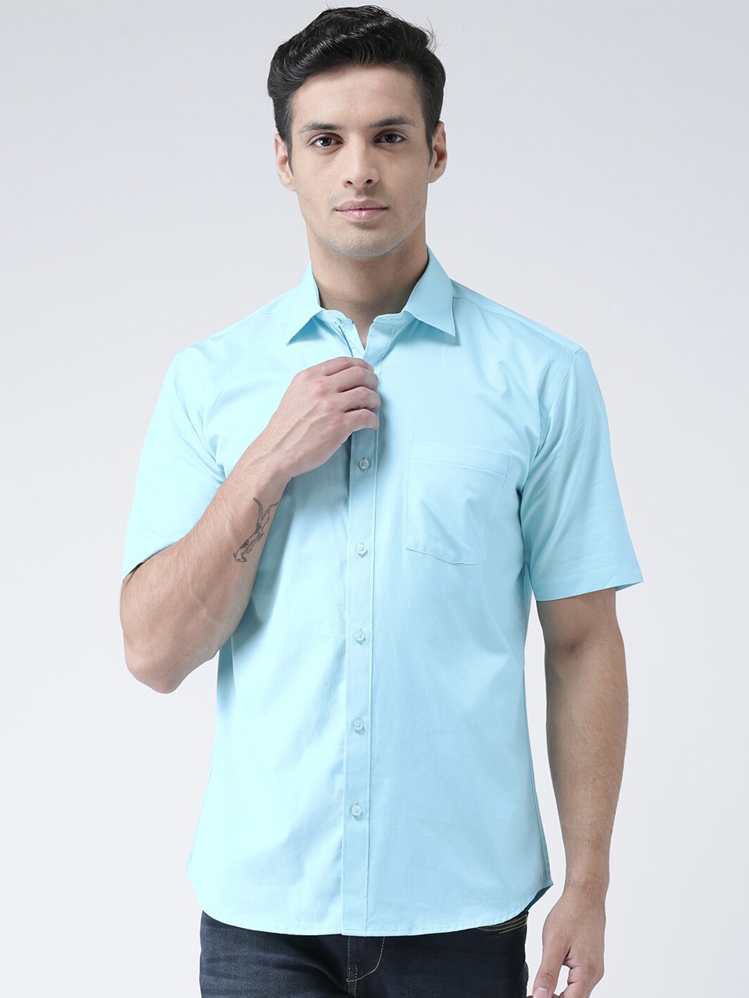 

Zeal Men Turquoise Blue Comfort Cotton Casual Shirt