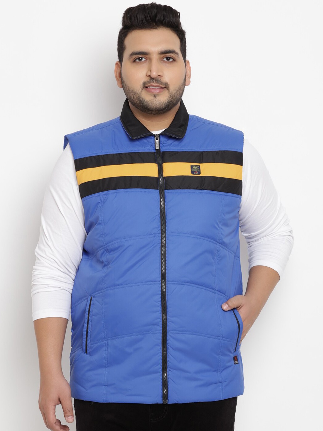 

John Pride Men Plus Size Striped Padded Jacket, Blue