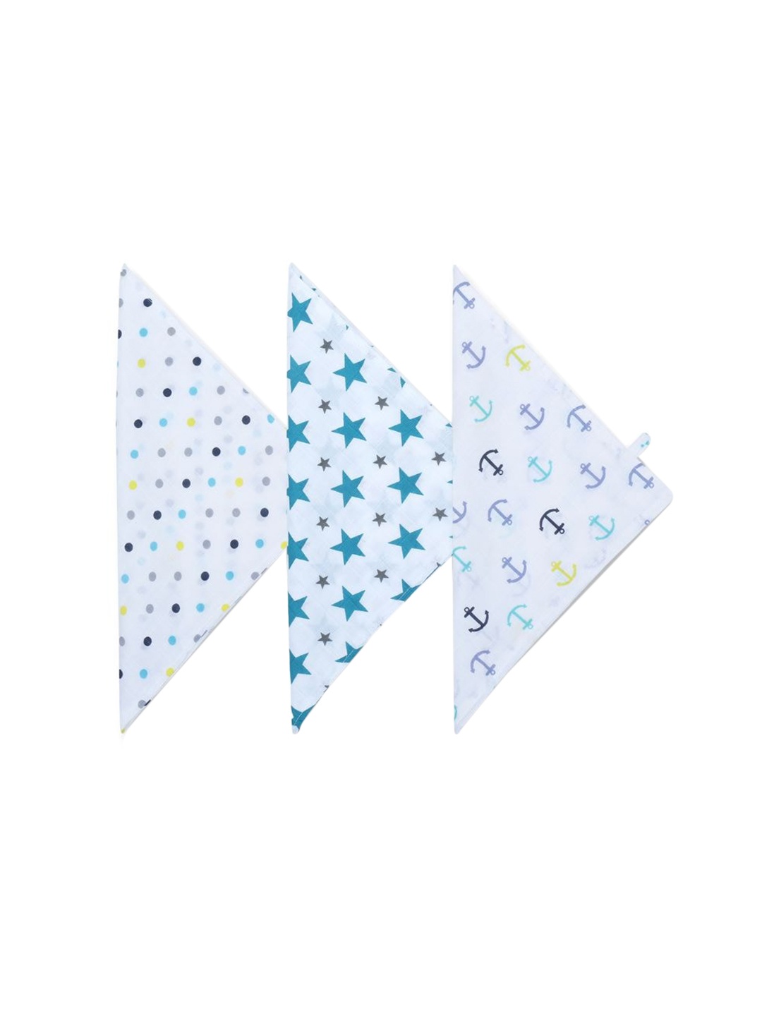 

haus & kinder Kids Pack of 3 Printed 125 GSM Muslin Face Towels, White