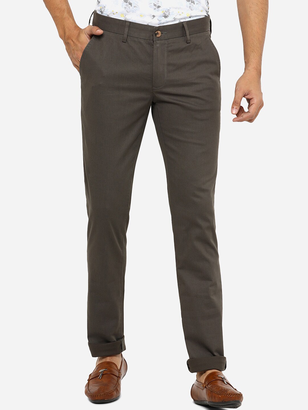 

Greenfibre Men Olive Green Slim Fit Cotton Chinos