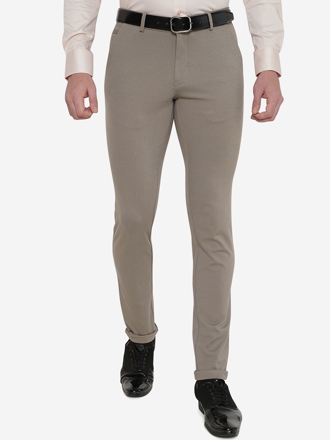 

JB STUDIO Men Grey Solid Cotton Slim Fit Formal Trousers