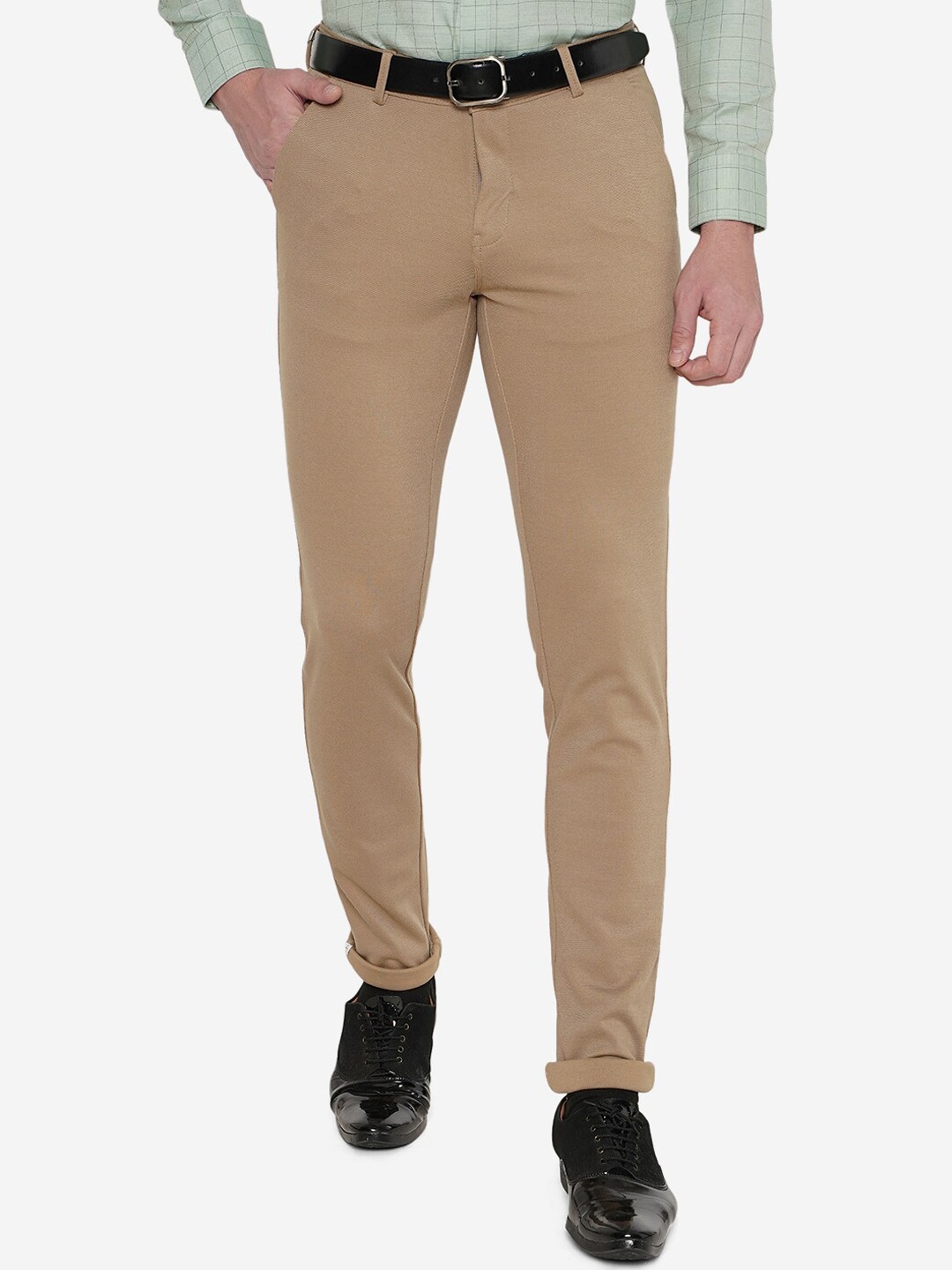 

JB STUDIO Men Khaki Solid Cotton Slim Fit Formal Trousers