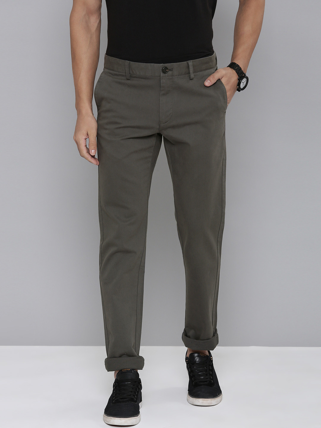 

Indian Terrain Men Pure Cotton Brooklyn Slim Fit Trousers, Grey