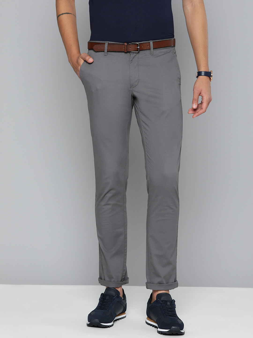 

Indian Terrain Men Brooklyn Slim Fit Trousers, Grey