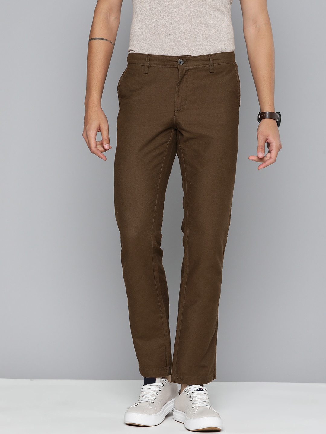 

Indian Terrain Kansas Fit Pure Cotton Trousers, Brown