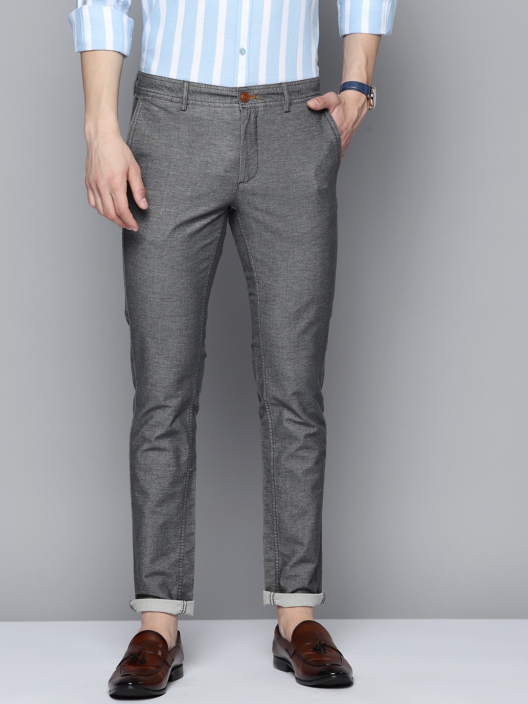 

Indian Terrain Men Brooklyn Slim Fit Trousers, Charcoal