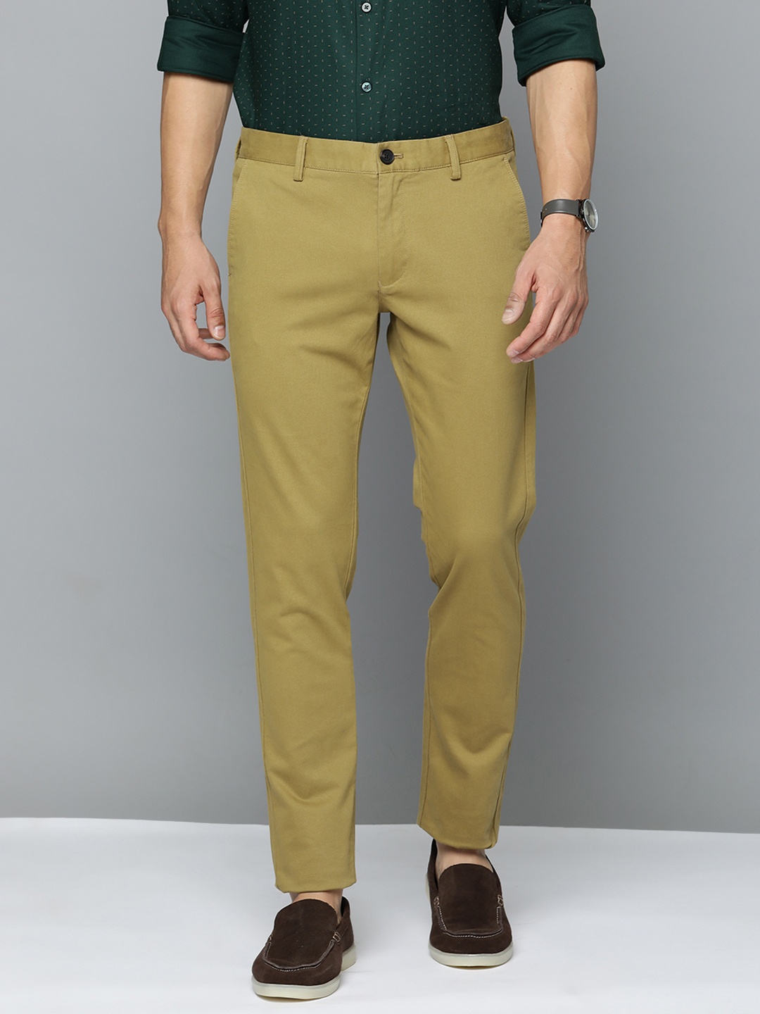 

Indian Terrain Men Textured Brooklyn Slim Fit Trousers, Mustard