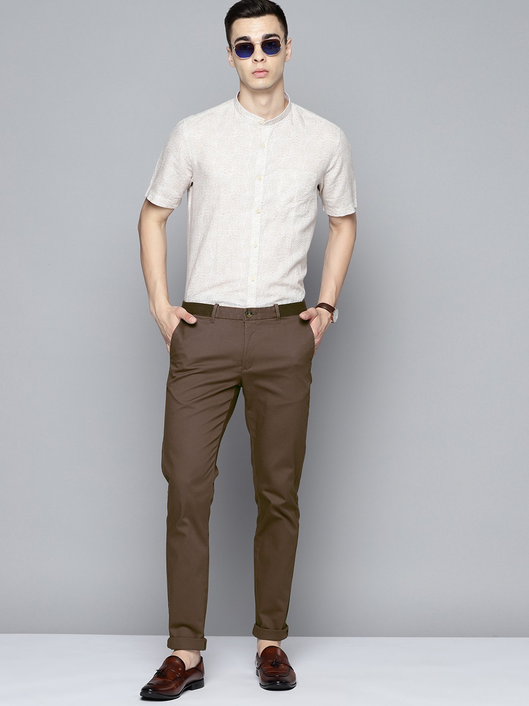 

Indian Terrain Men Brooklyn Slim Fit Formal Trousers, Coffee brown