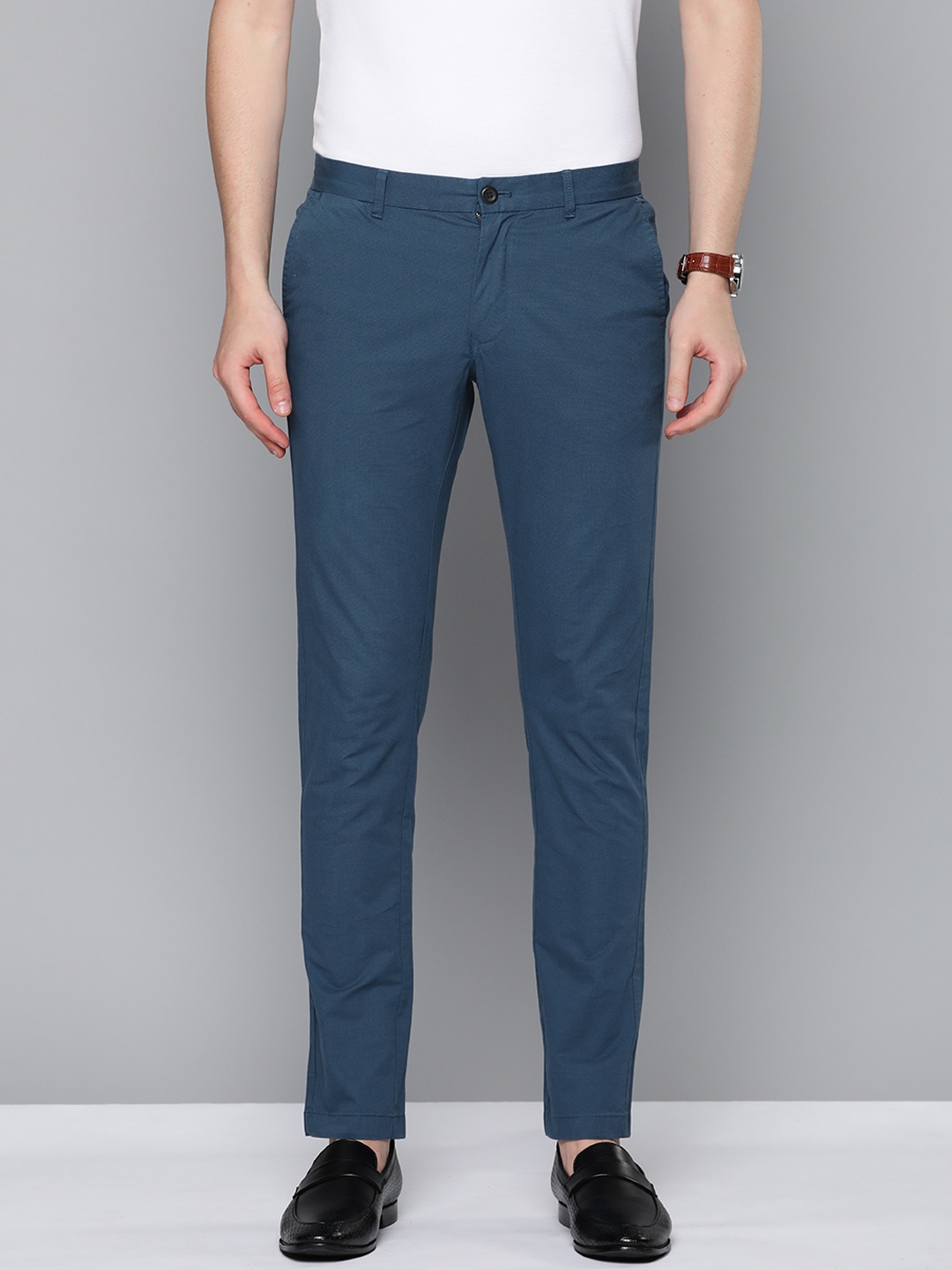 

Indian Terrain Men Printed Brooklyn Slim Fit Trousers, Blue