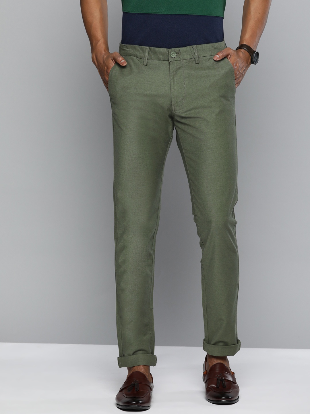 

Indian Terrain Men Brooklyn Slim Fit Trousers, Olive