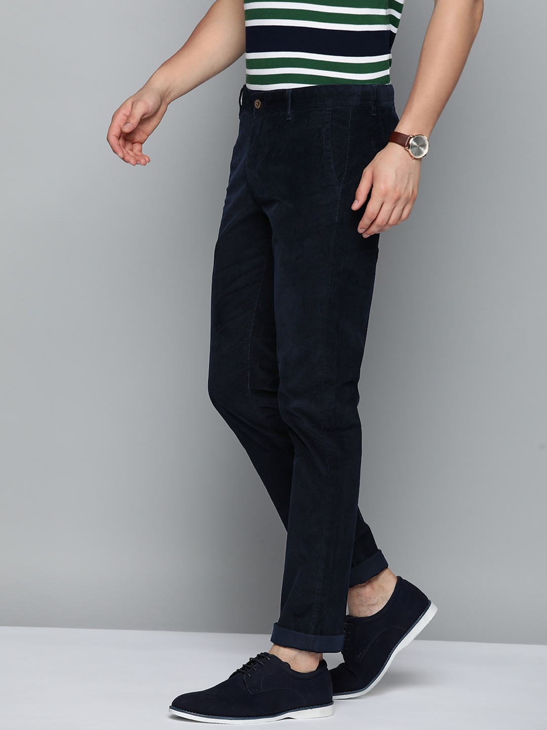 

Indian Terrain Men Brooklyn Slim Fit Corduroy Trousers, Navy blue