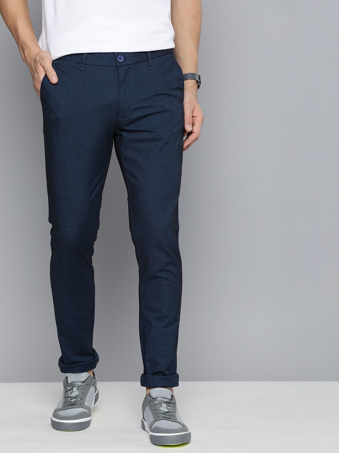 

Indian Terrain Men Mid-Rise Kruger Skinny Fit Trousers, Navy blue