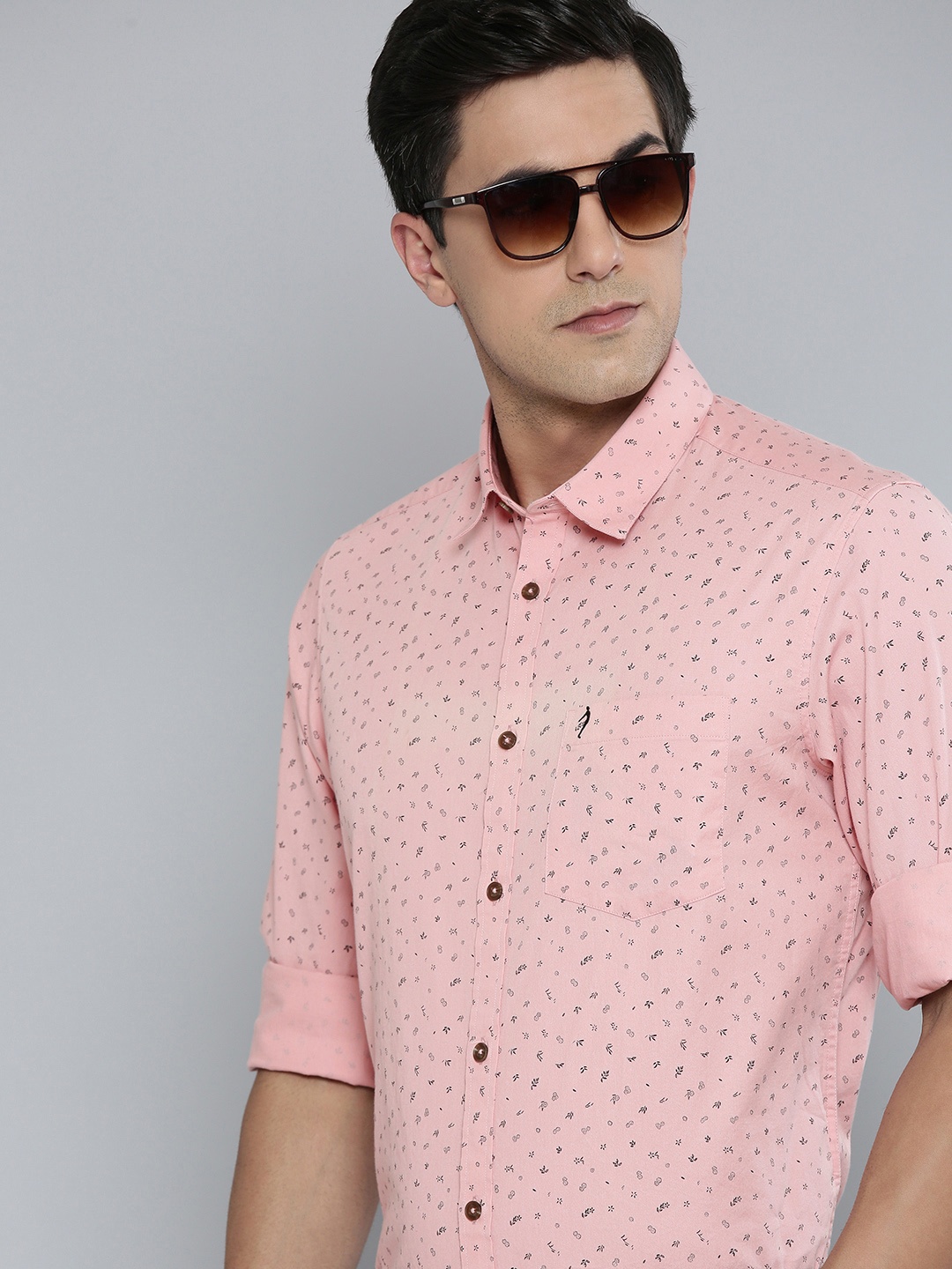 

Indian Terrain Slim Fit Floral Printed Semiformal Shirt, Pink