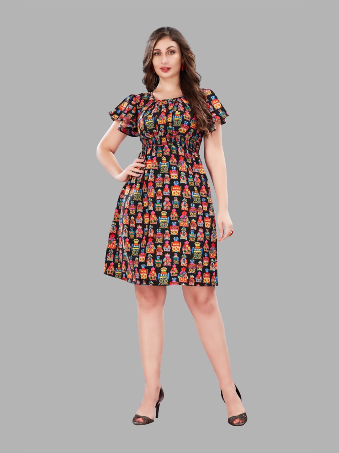 

B4ME COM Camel Brown Ethnic Motifs Printed Dress