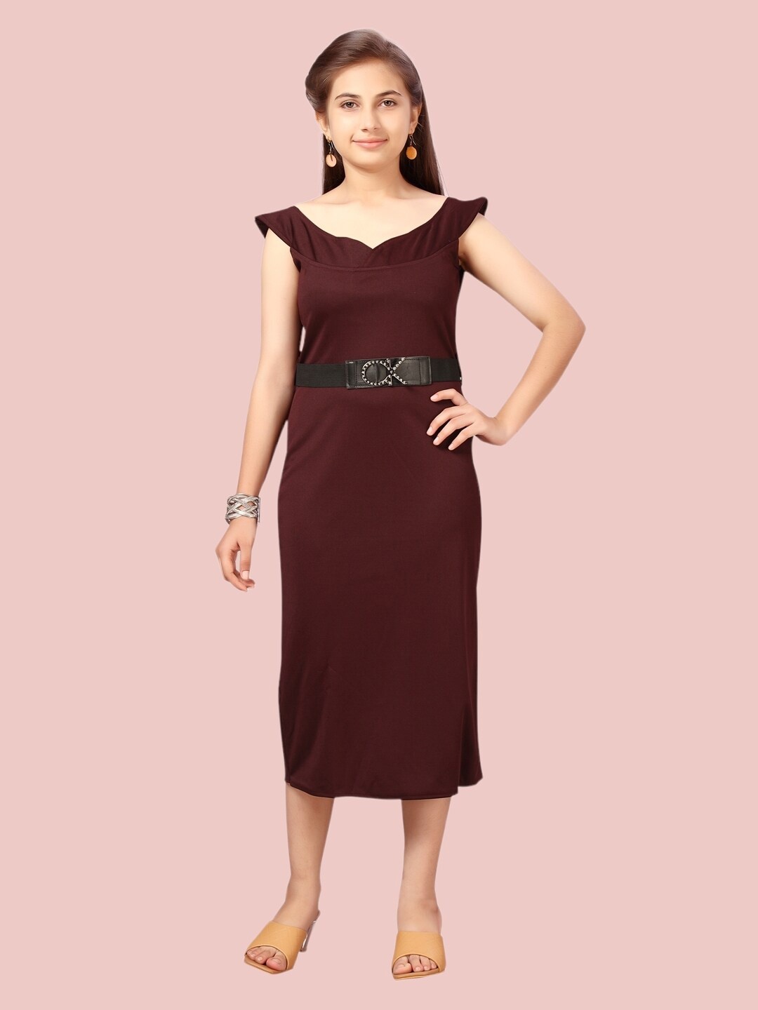 

Aarika Burgundy Bodycon Midi Cotton Dress