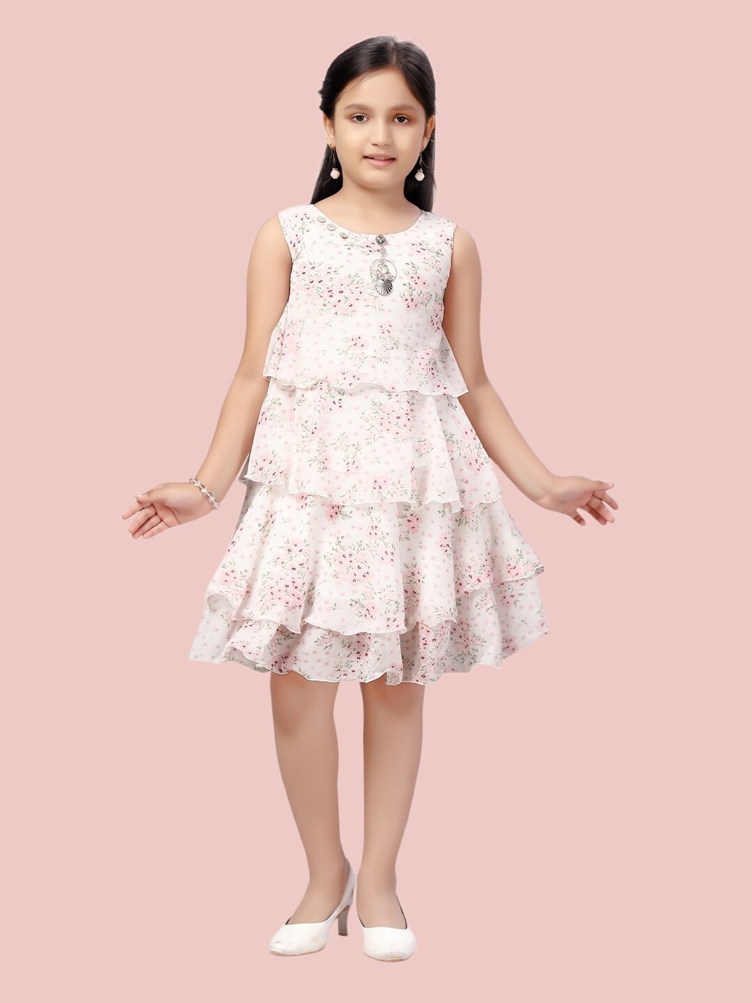 

Aarika Cream Floral Georgette A-Line Dress