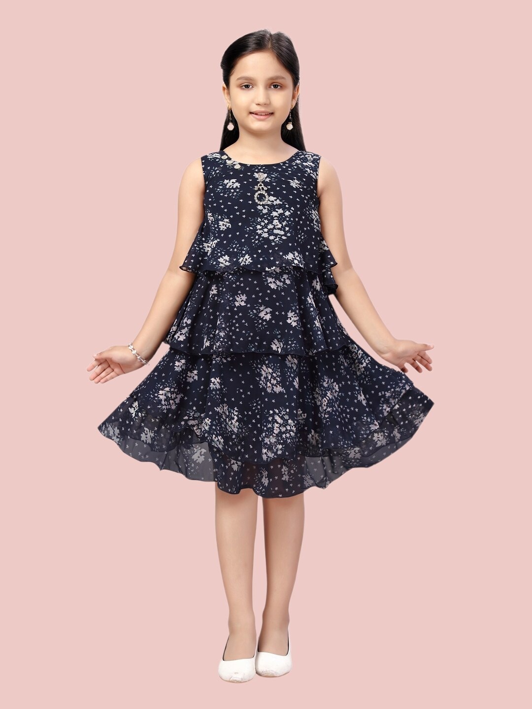 

Aarika Navy Blue Floral A-Line Dress