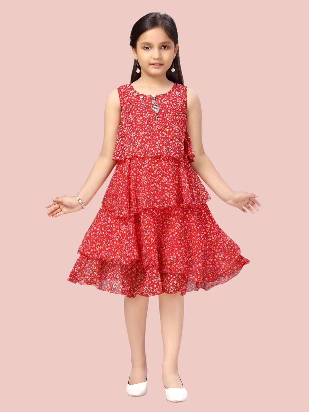 

Aarika Red Floral A-Line Dress