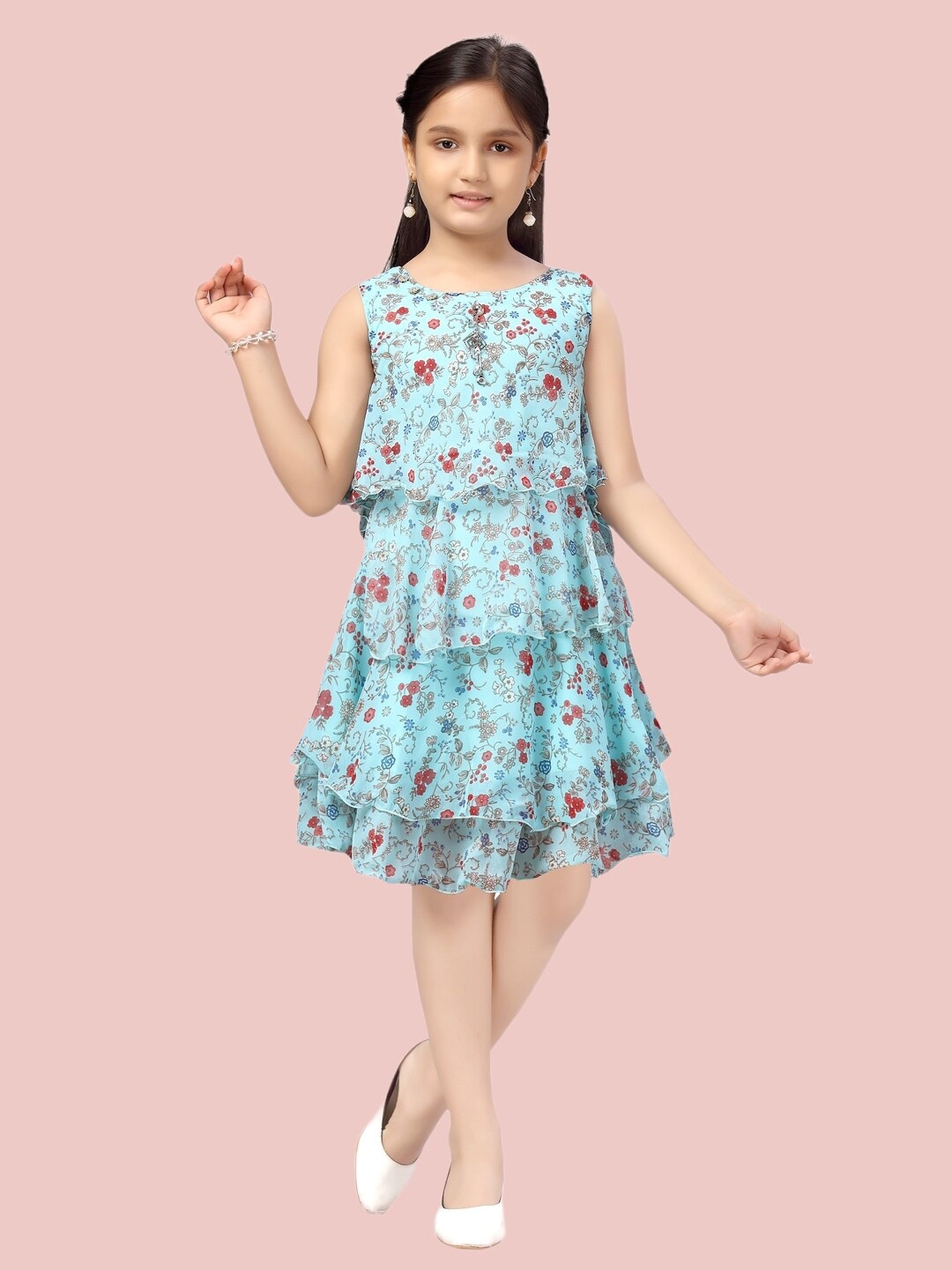 

Aarika Turquoise Blue Floral A-Line Dress