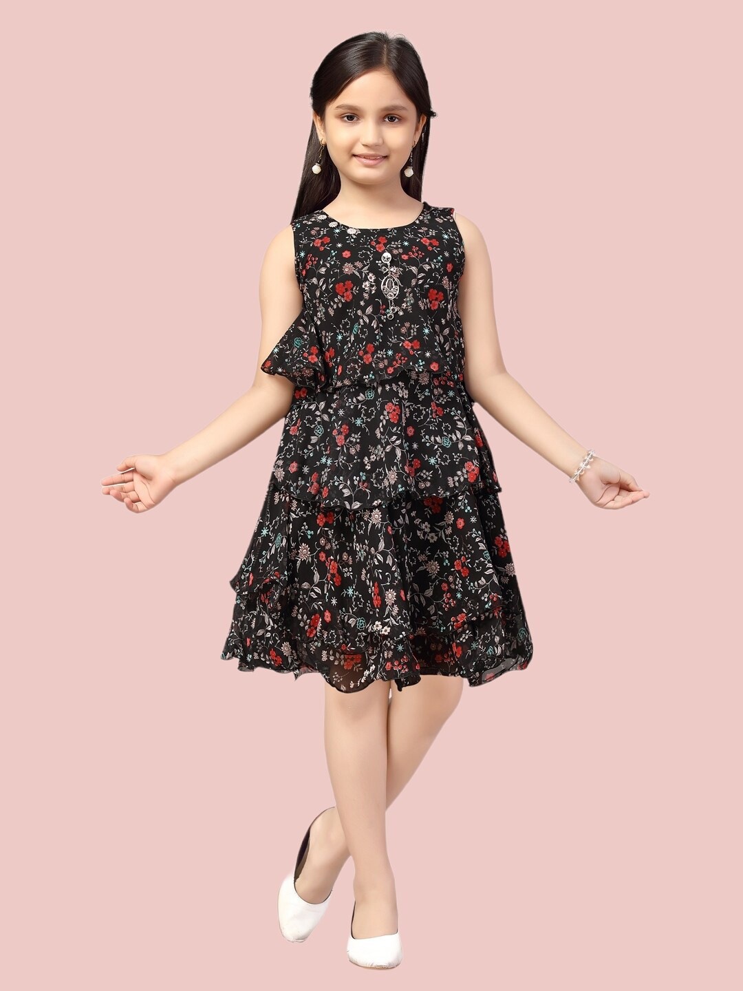 

Aarika Black Floral A-Line Dress