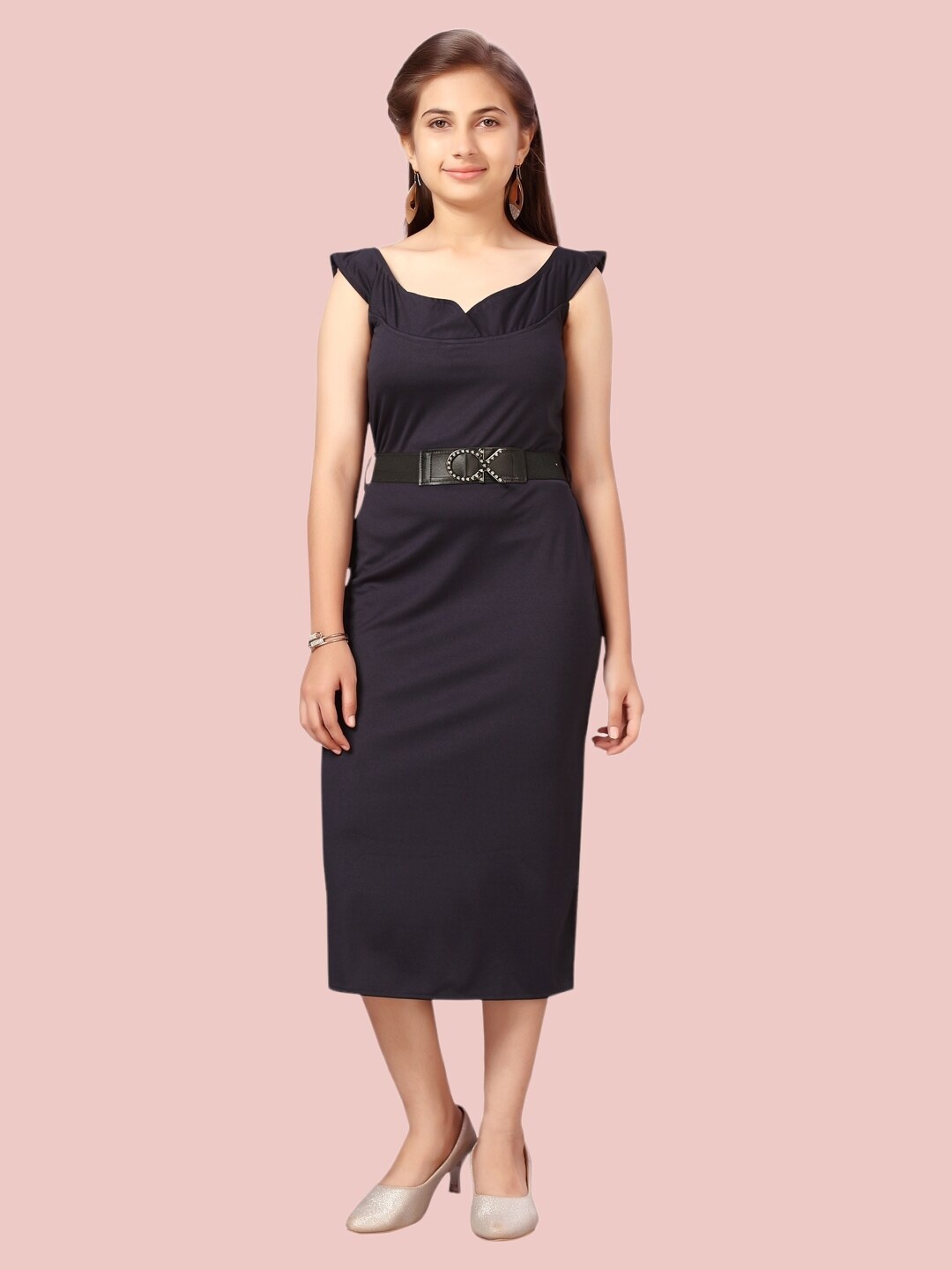 

Aarika Navy Blue Bodycon Midi Cotton Dress