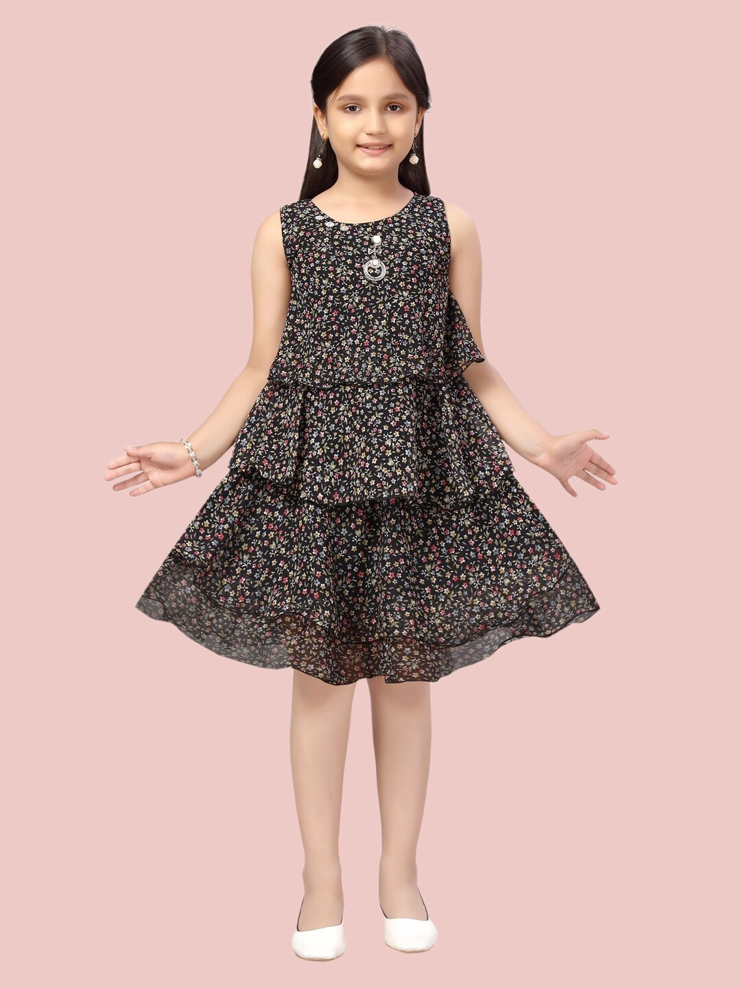 

Aarika Black Floral A-Line Dress