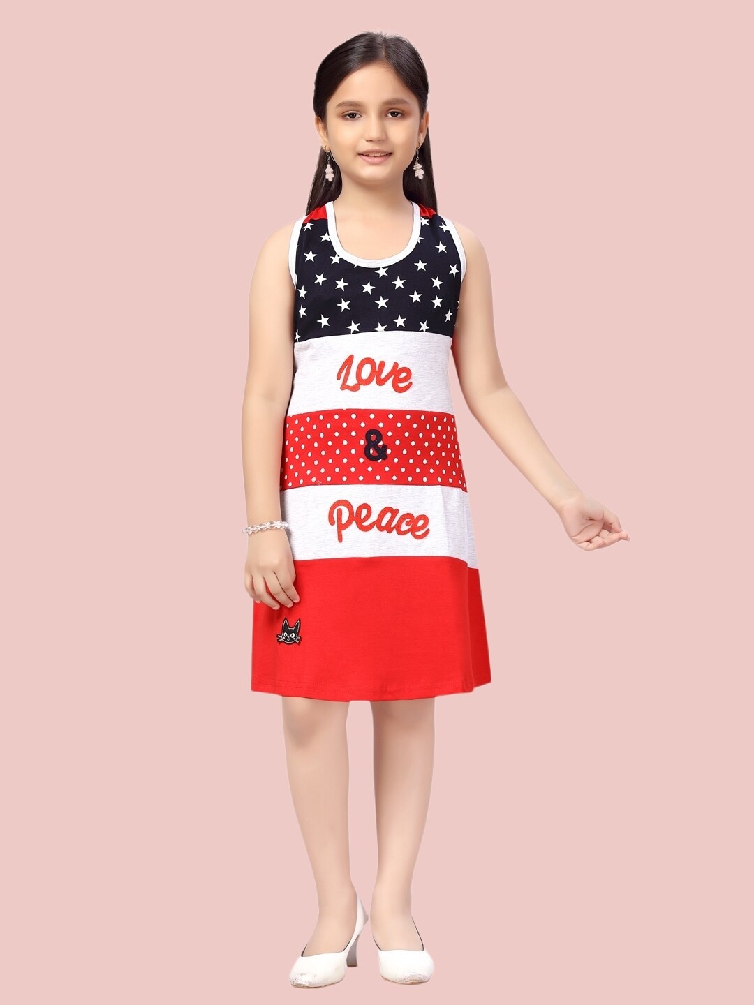 

Aarika Girls Red & White Colourblocked Colourblocked Cotton A-Line Dress