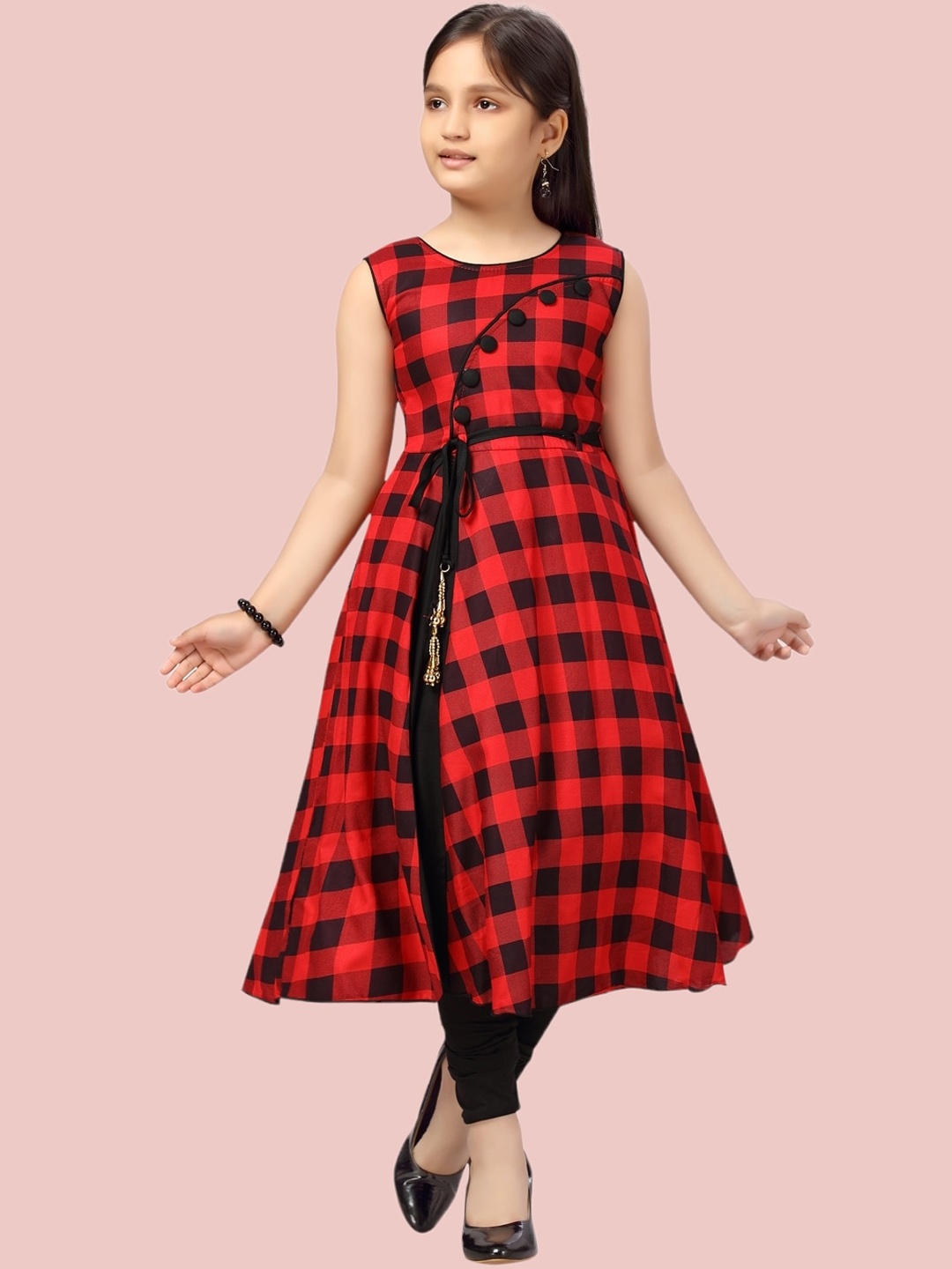 

Aarika Girls Red & Black Cotton A-line Kurta With Leggings Set