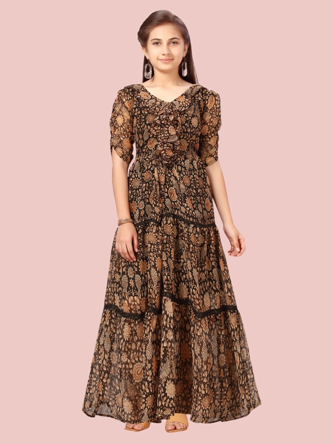 

Aarika Girls Brown Ethnic Motifs Maxi Dress