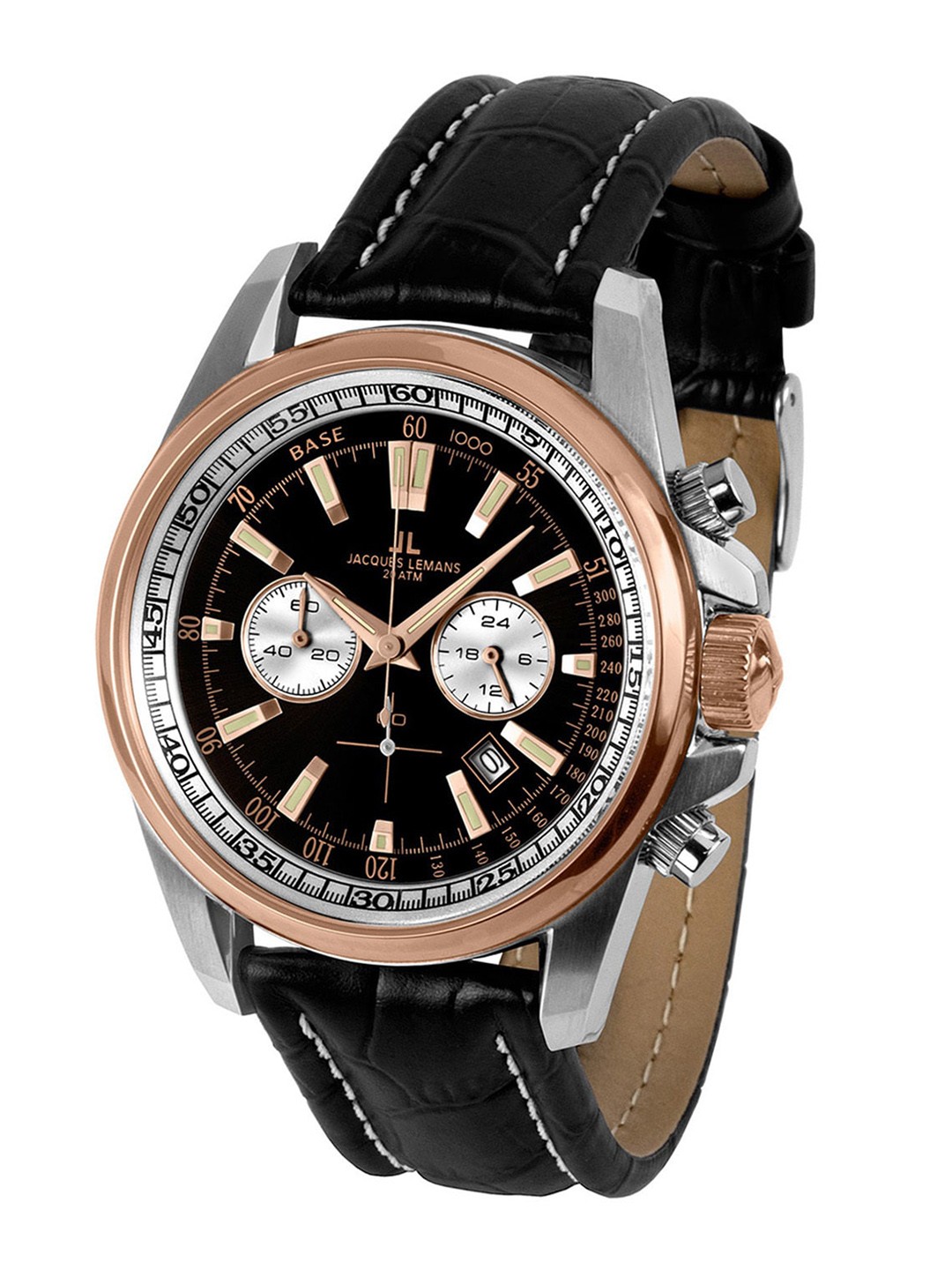 

Jacques Lemans Men Black Dial&Leather Strap Chronograph Classic Sports Watch 1-1117.1MN