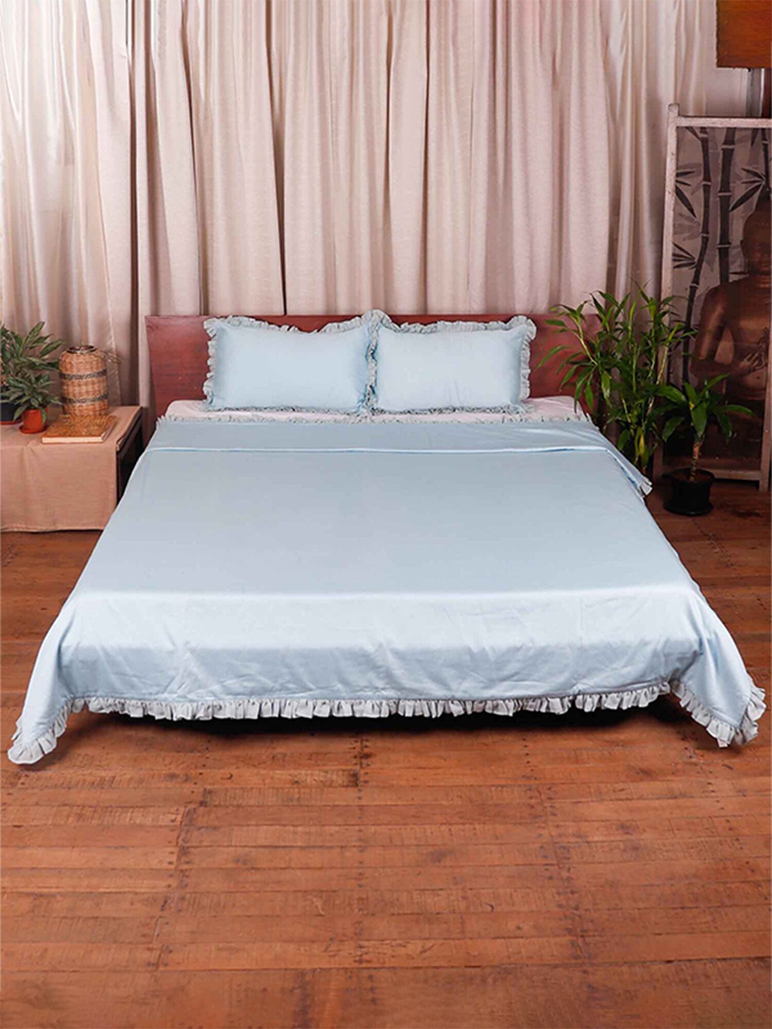 

ZEBA Blue Solid Cotton Mild Winter 350 GSM Double Bed Quilt with 2 Pillow Shams