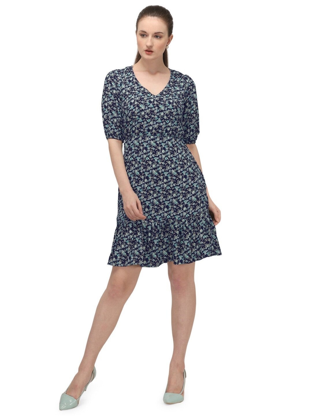 

MESMORA FASHION Blue Floral Fit & Flare Dress
