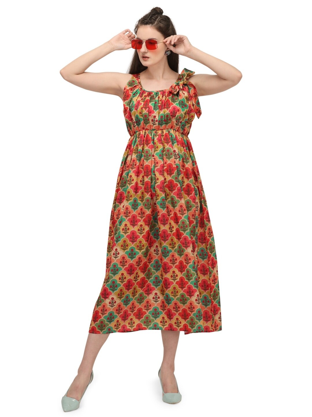 

MESMORA FASHION Orange Floral Midi Dress
