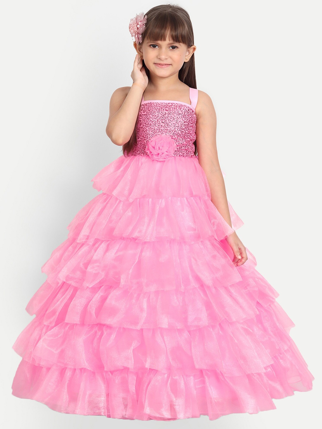 

SOFYANA Girls Pink Embellished Satin Maxi Dress