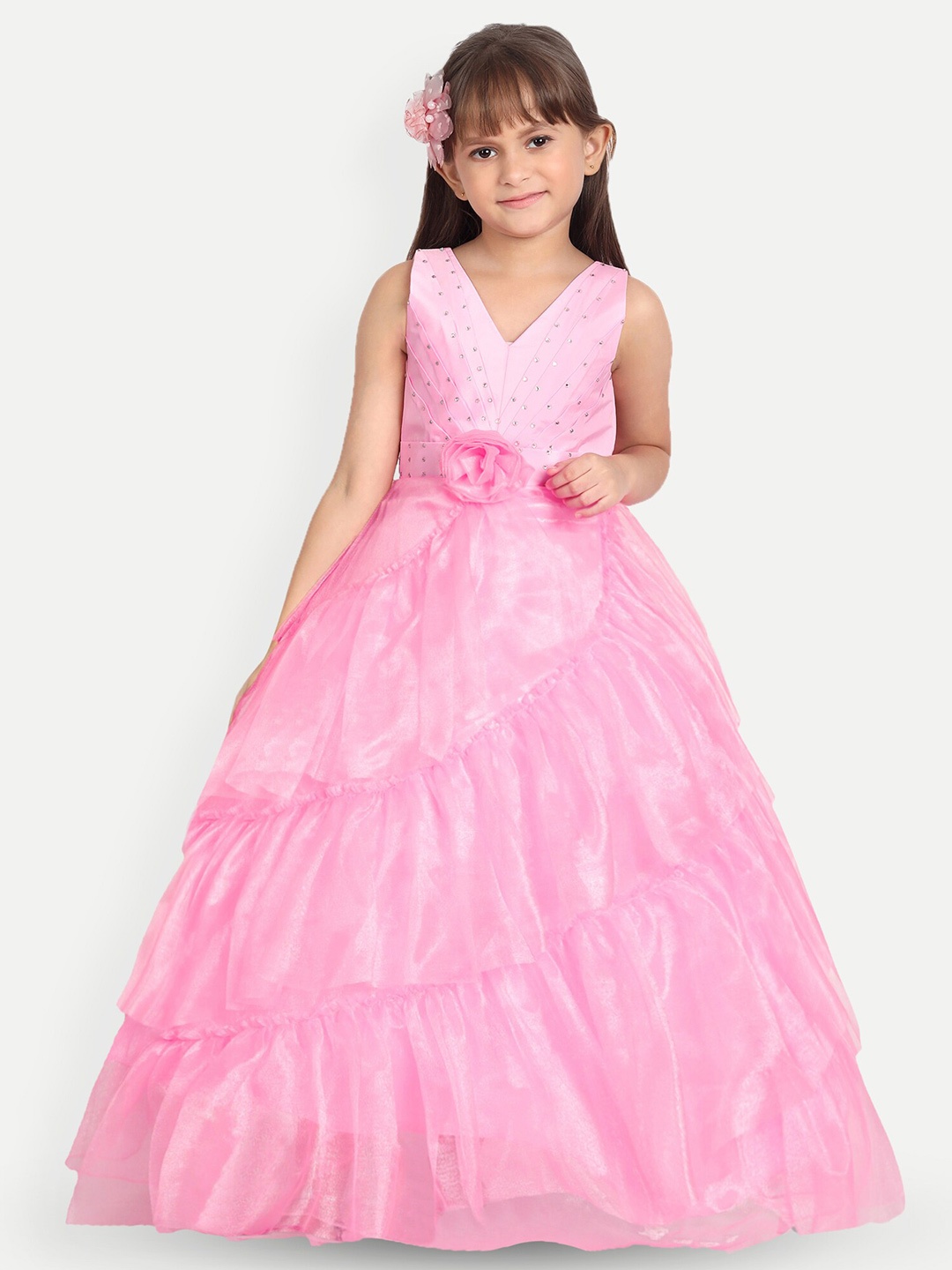 

SOFYANA Girls Pink Embellished Satin Maxi Dress