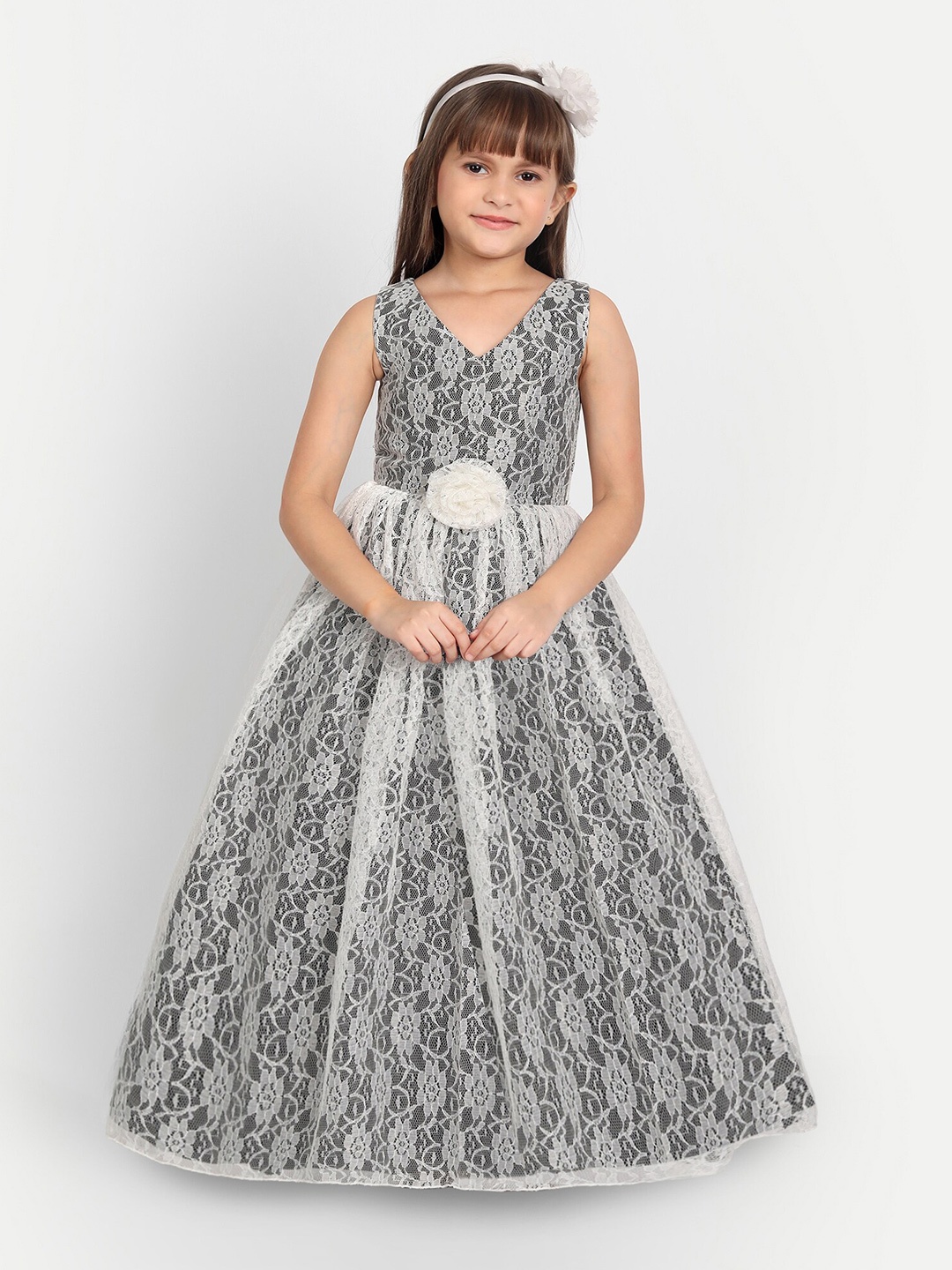 

SOFYANA Girls White Floral Satin Maxi Dress
