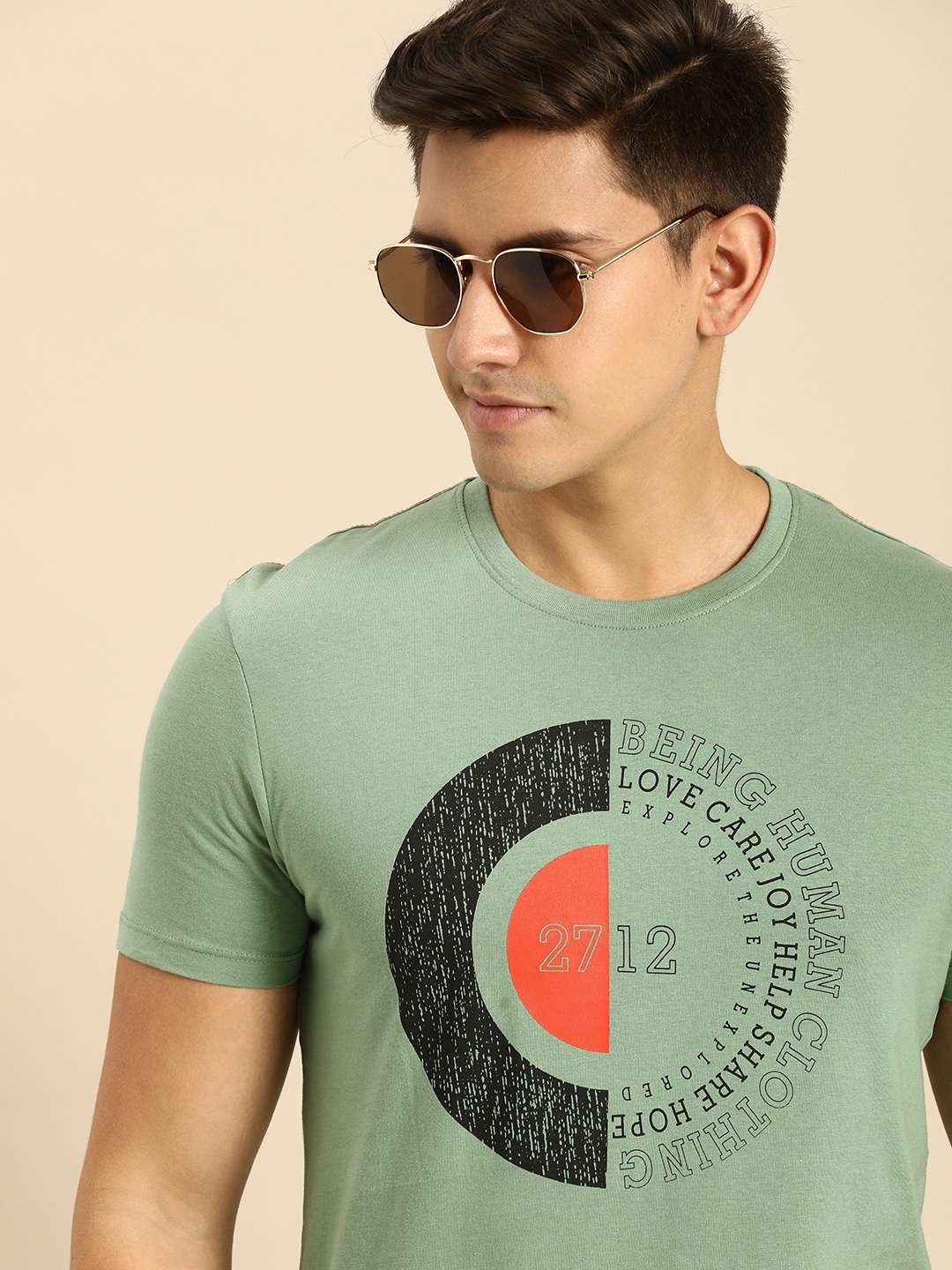 

Being Human Men Typography Printed Pure Cotton T-shirt, Olive