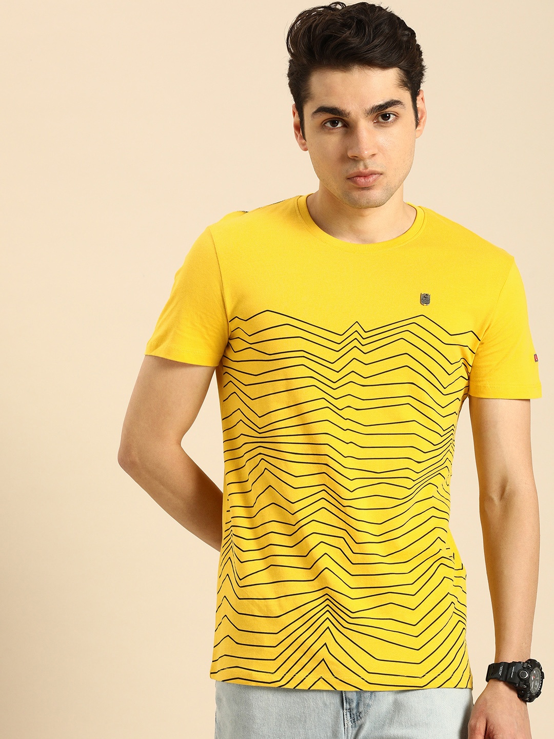 

Being Human Clothing Men Pure Cotton Printed Round Neck T-shirt, Yellow