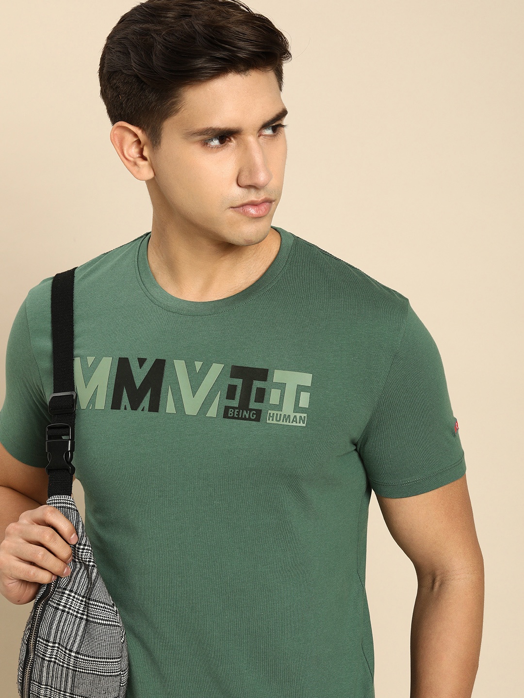 

Being Human Clothing Men Pure Cotton Typography Printed Applique T-shirt, Teal