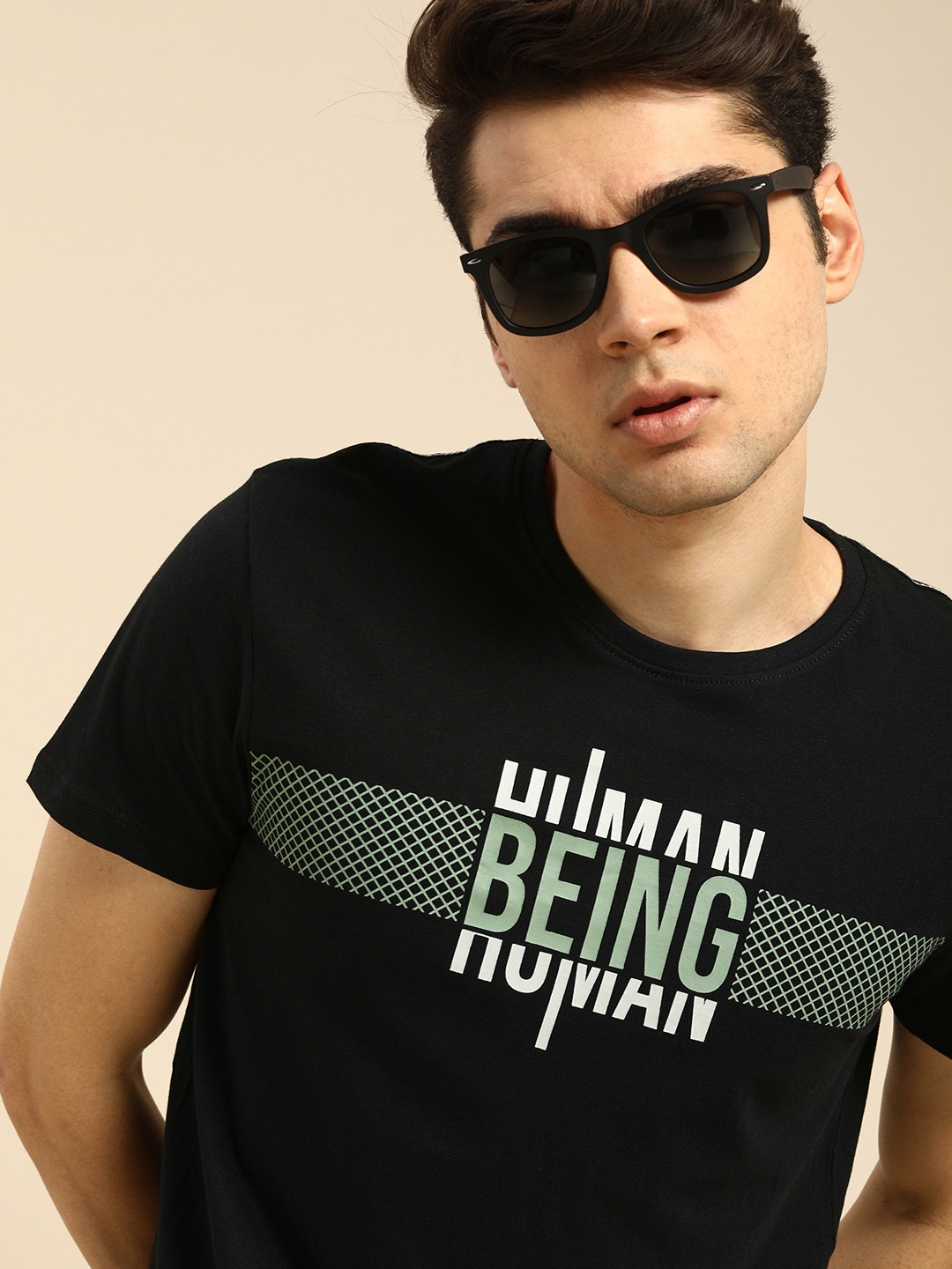 

Being Human Men Brand Logo Printed Pure Cotton T-shirt, Black