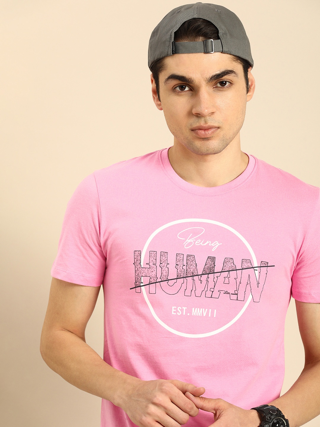 

Being Human Clothing Men Pure Cotton Typography Printed T-shirt, Pink